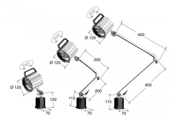 Work light 100-240V, arm length 200 + 200 mm