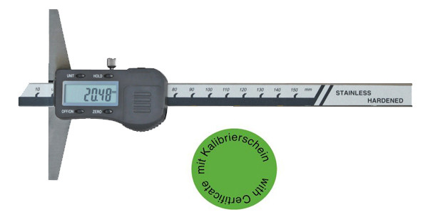 Digital Tiefenmessschieber 0-200 mm  DIN 862, 3 V,  inkl. Kalibrierung