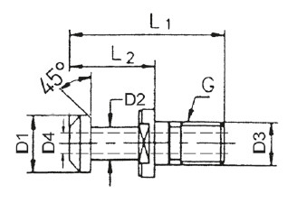 Pull stud, MAS BT, 45°, with bore, SK 40