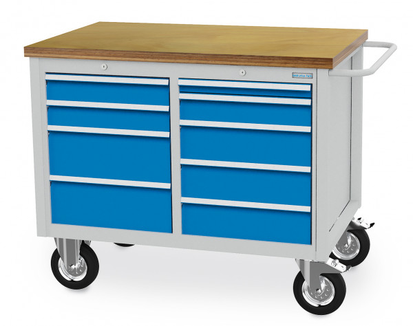 Mobile Werkbank B 1250 x T 750 x H 995 mm mit 9 Schubladen