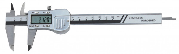 Digital pocket caliper 0-200 mm with set/preset button DIN 862